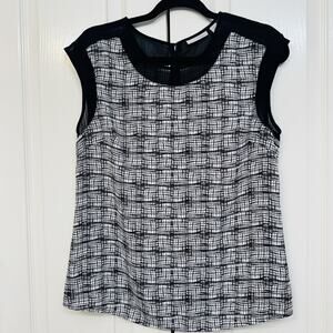 Halogen Semi Sheer Black/White Women's Lightweight Zip Blouse Top Size Small-P